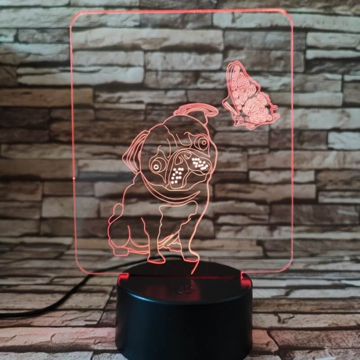 Mopsz és pillangó 7 színű 3D led lámpa