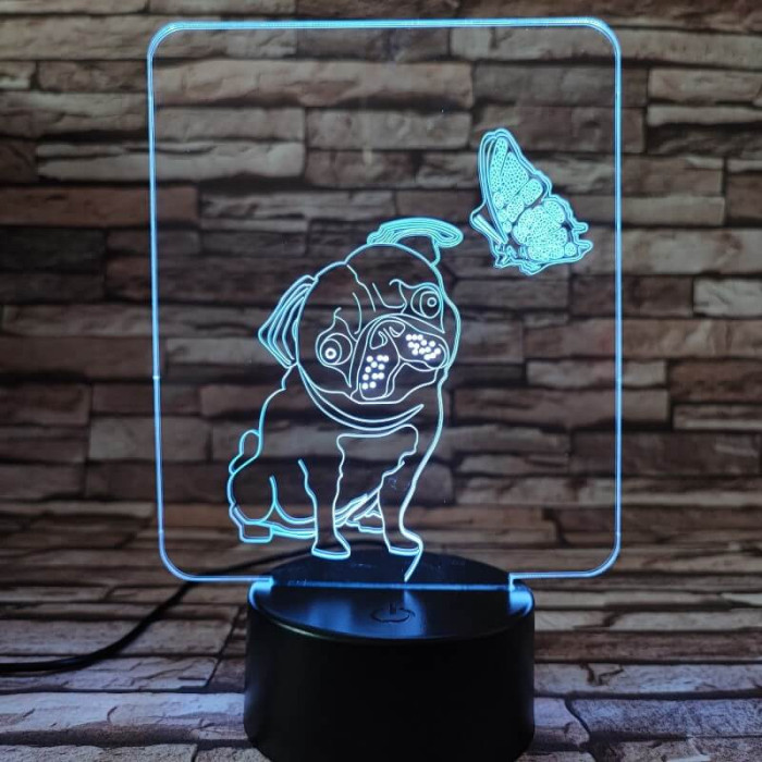 Mopsz és pillangó 7 színű 3D led lámpa