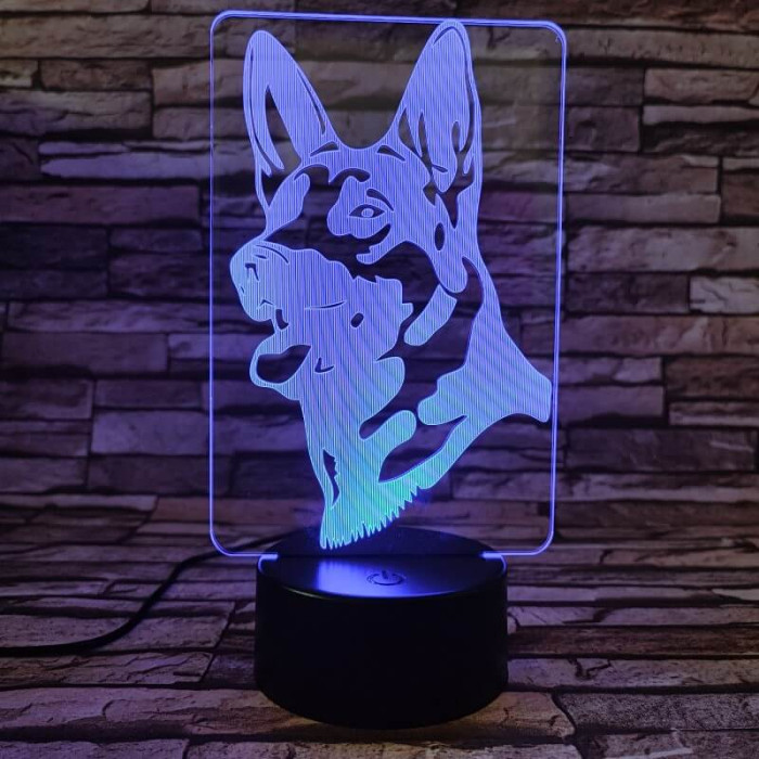 Német juhász kutya 7 színű 3D led lámpa