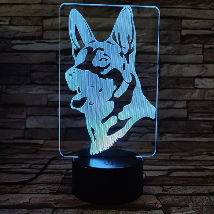 Német juhász kutya 7 színű 3D led lámpa