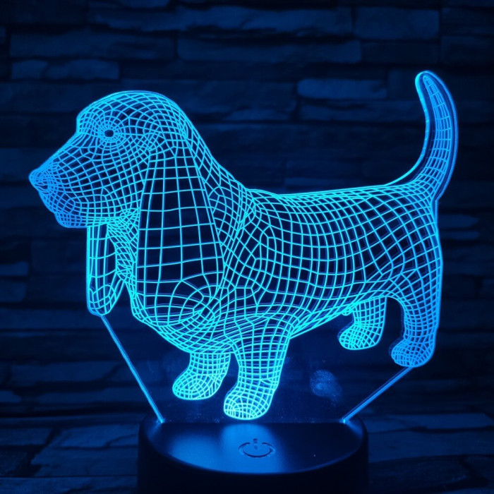 Basset Hound kutya 7 színű 3D led lámpa