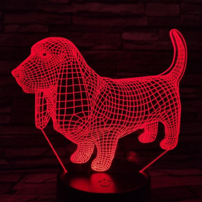 Basset Hound kutya 7 színű 3D led lámpa