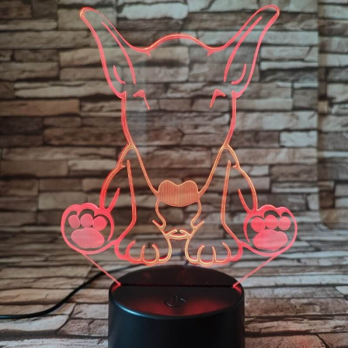 Bullterrier kutya 7 színű 3D led lámpa