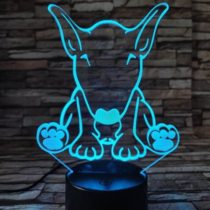 Bullterrier kutya 7 színű 3D led lámpa