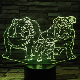Buldog Család 7 színű 3D led lámpa