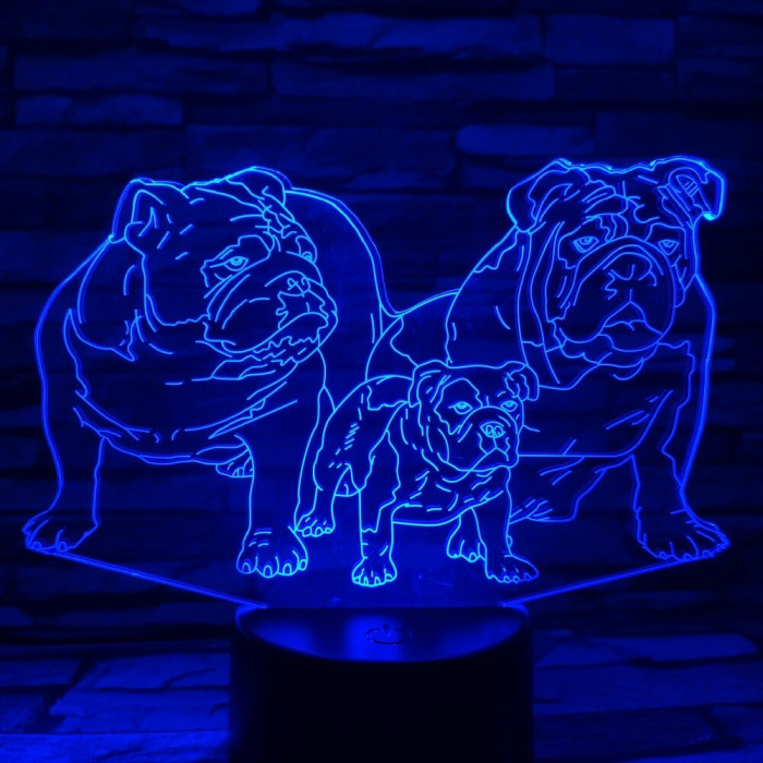 Buldog Család 7 színű 3D led lámpa