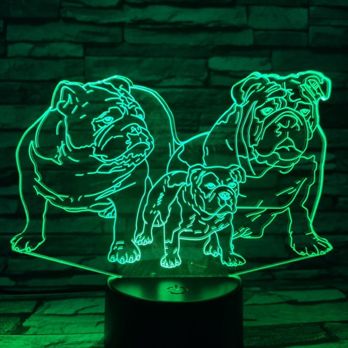 Buldog Család 7 színű 3D led lámpa