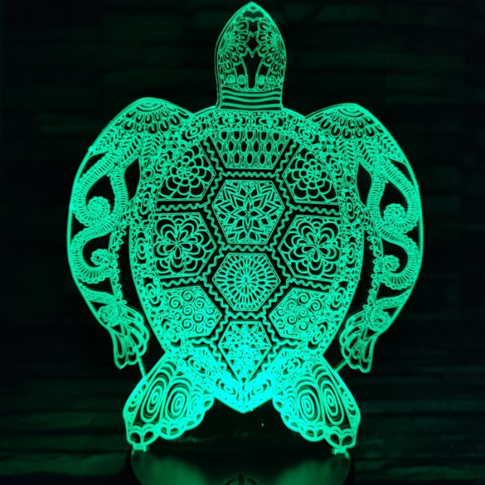 Teknős mandala 7 színű 3D led lámpa