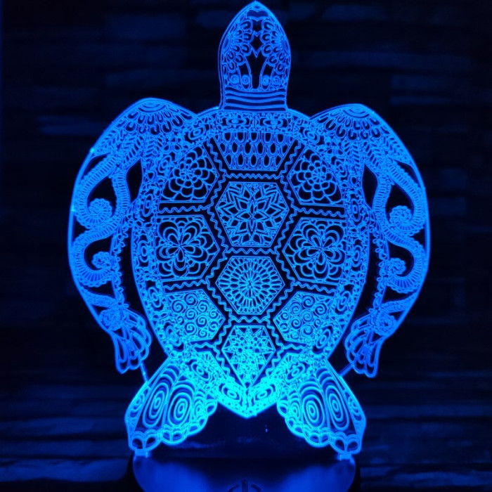 Teknős mandala 7 színű 3D led lámpa