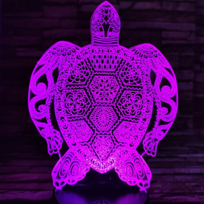 Teknős mandala 7 színű 3D led lámpa