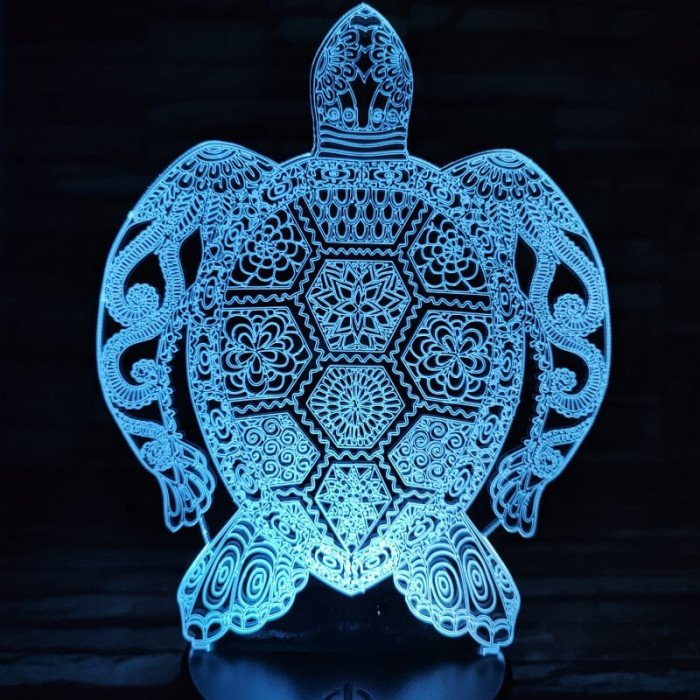 Teknős mandala 7 színű 3D led lámpa