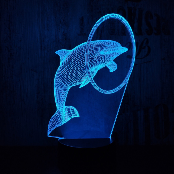 Karikán átugró delfin 7 színű 3D led lámpa