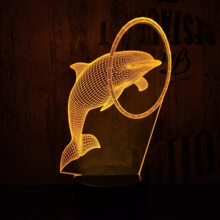 Karikán átugró delfin 7 színű 3D led lámpa