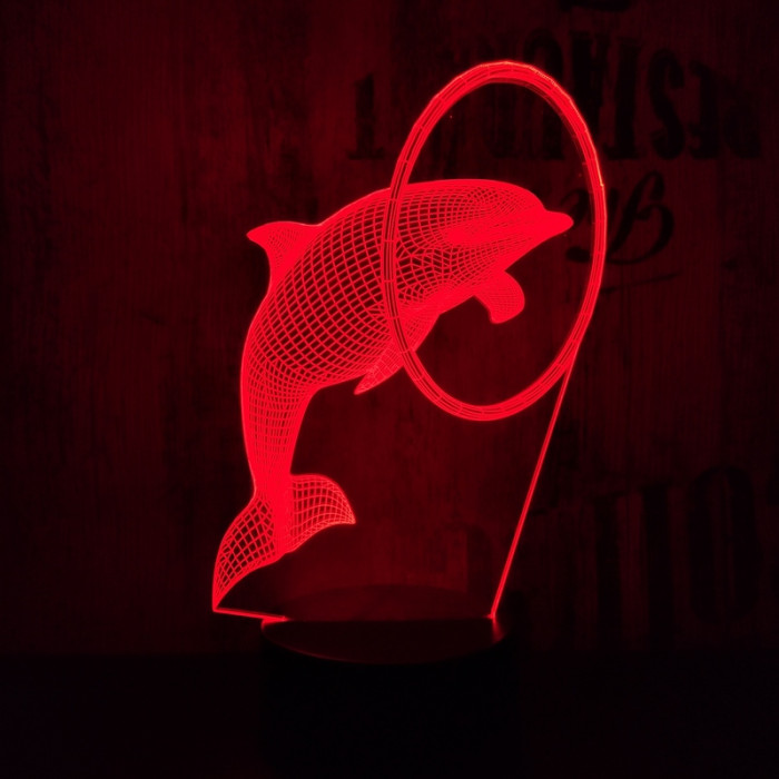 Karikán átugró delfin 7 színű 3D led lámpa
