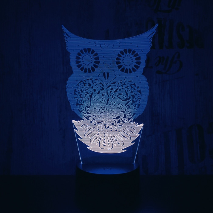 Bagoly 2 7 színű 3D led lámpa