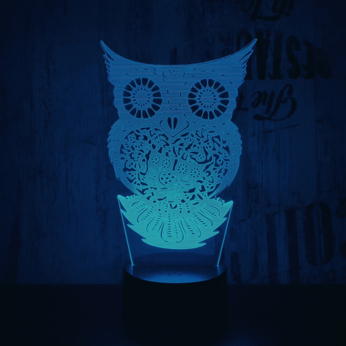 Bagoly 2 7 színű 3D led lámpa