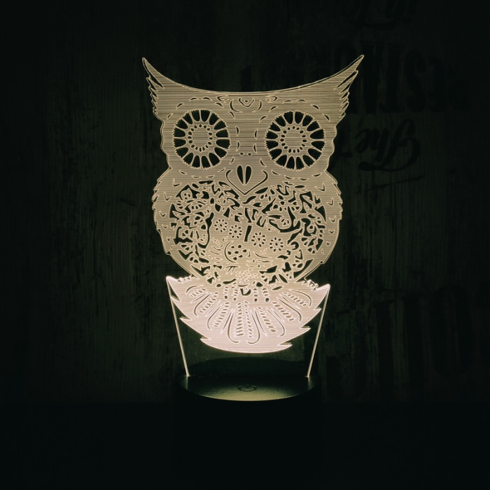 Bagoly 2 7 színű 3D led lámpa