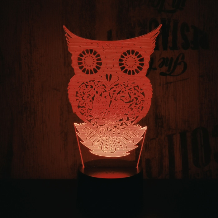 Bagoly 2 7 színű 3D led lámpa