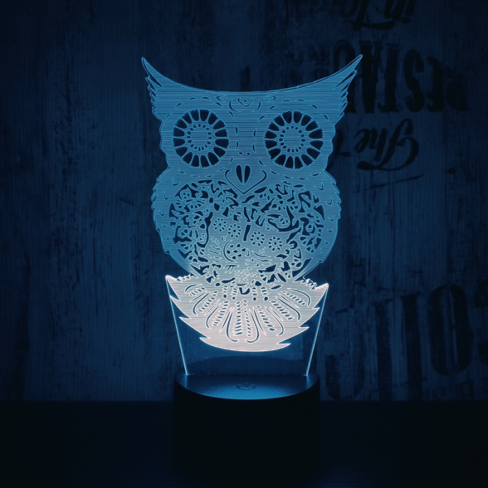 Bagoly 2 7 színű 3D led lámpa