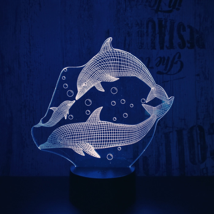 Delfin család 7 színű 3D led lámpa