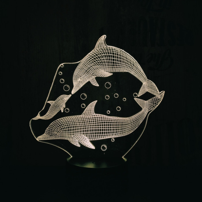 Delfin család 7 színű 3D led lámpa