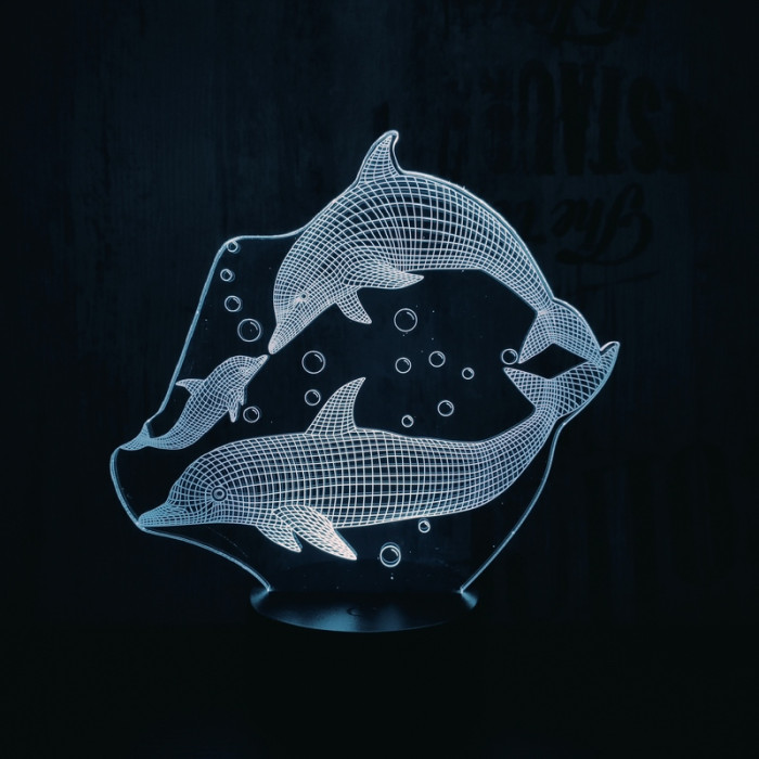 Delfin család 7 színű 3D led lámpa