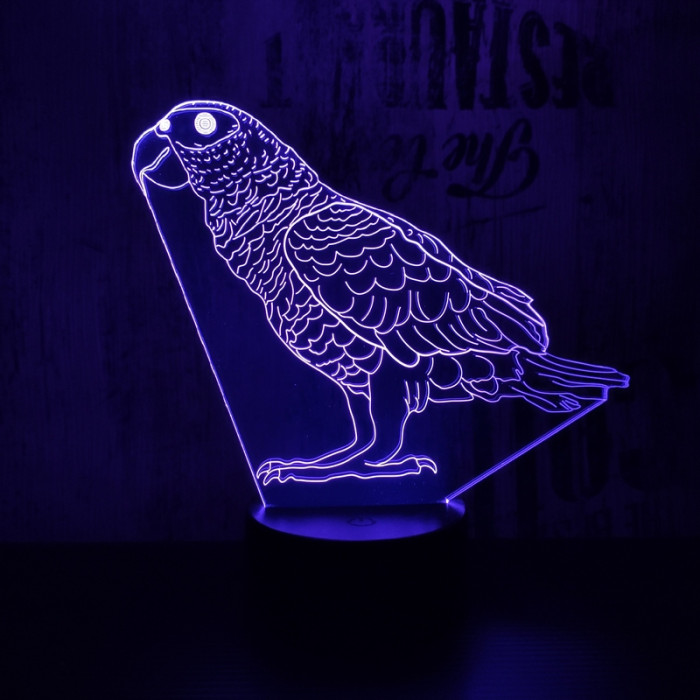 Papagáj  7 színű 3D led lámpa