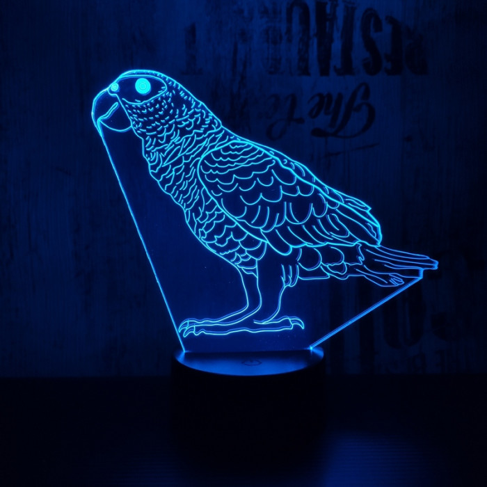 Papagáj  7 színű 3D led lámpa