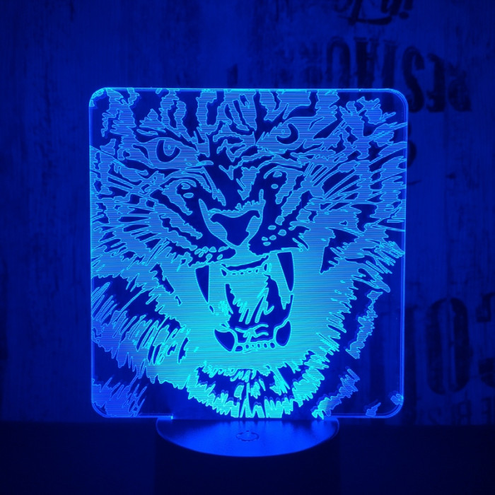 Tigris fej 7 színű 3D led lámpa