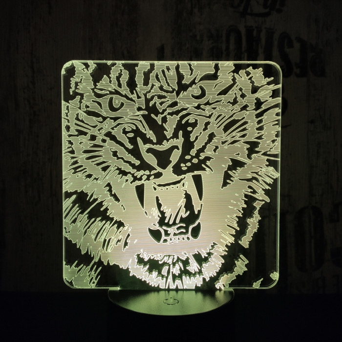 Tigris fej 7 színű 3D led lámpa