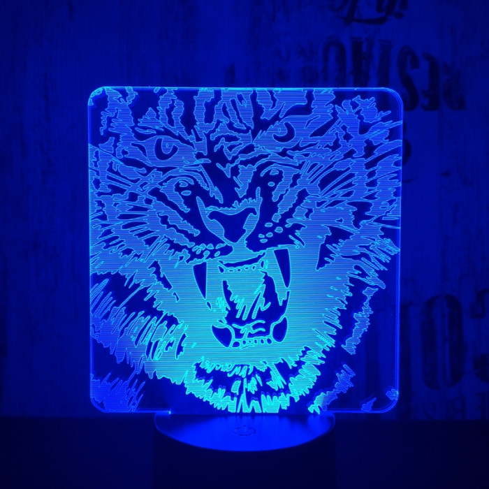Tigris fej 7 színű 3D led lámpa