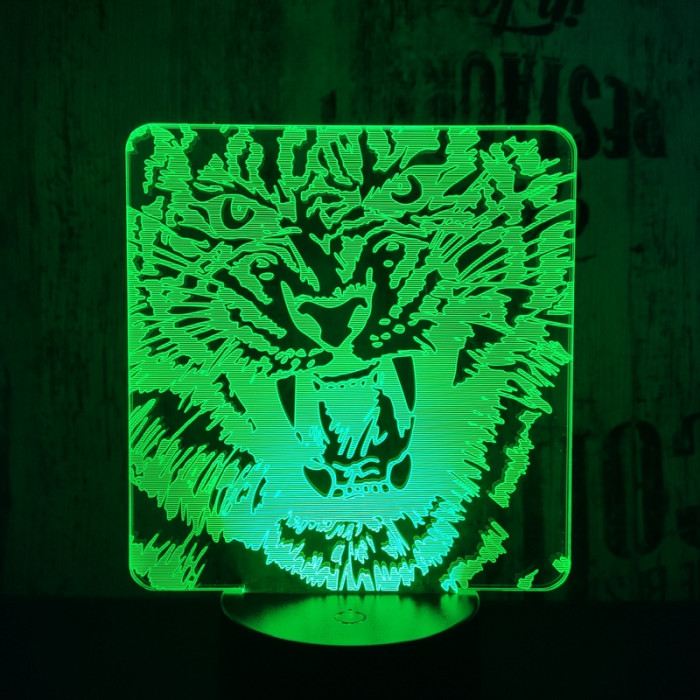 Tigris fej 7 színű 3D led lámpa