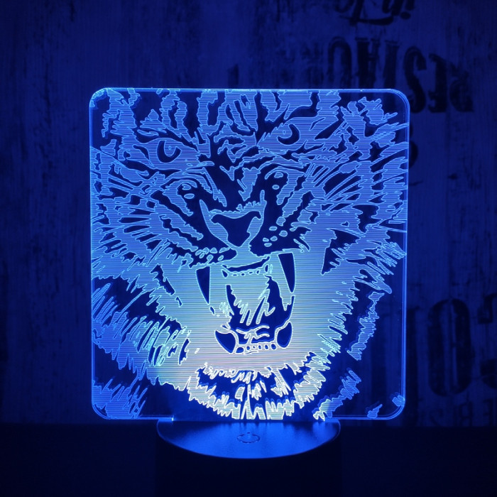 Tigris fej 7 színű 3D led lámpa