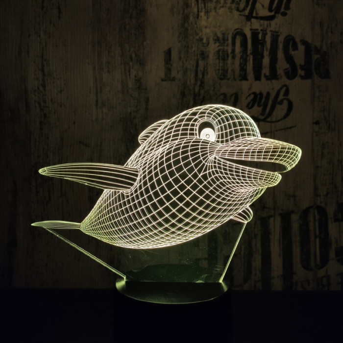 Mosolygós delfin  7 színű  3D led lámpa