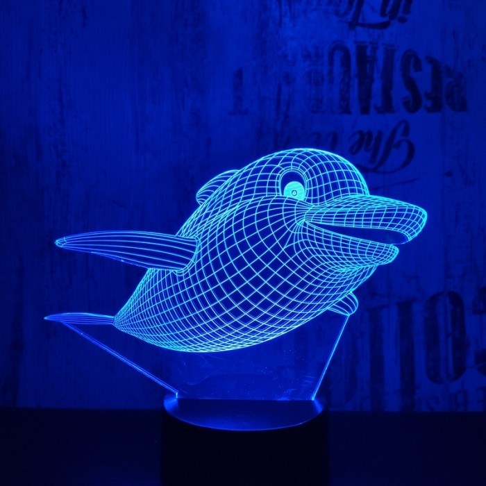 Mosolygós delfin  7 színű  3D led lámpa