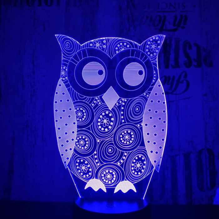 Bagoly 7 színű 3D led lámpa