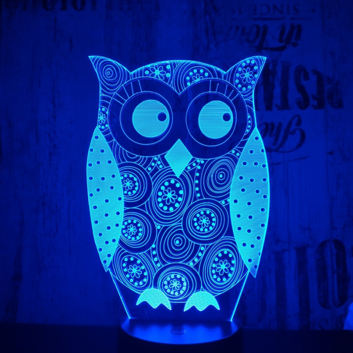 Bagoly 7 színű 3D led lámpa