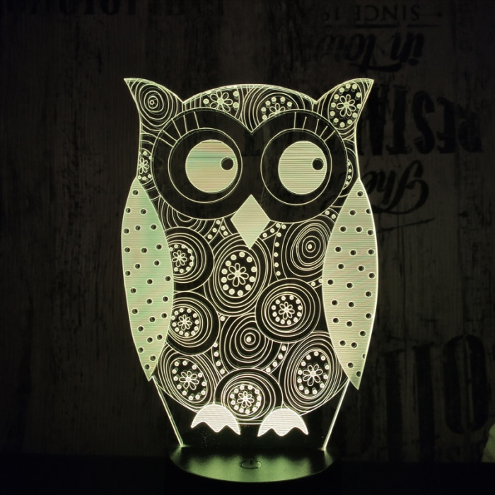 Bagoly 7 színű 3D led lámpa