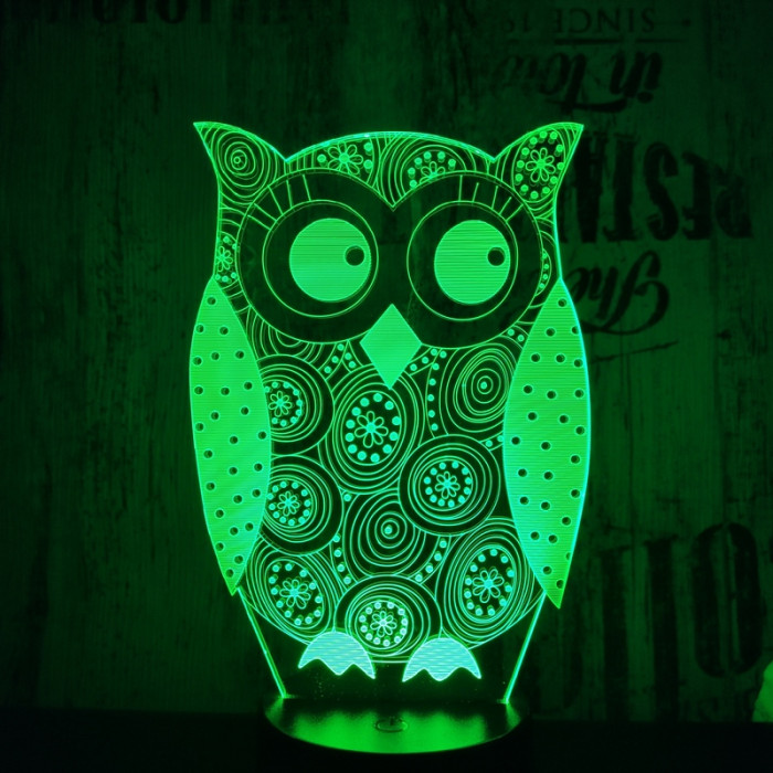 Bagoly 7 színű 3D led lámpa