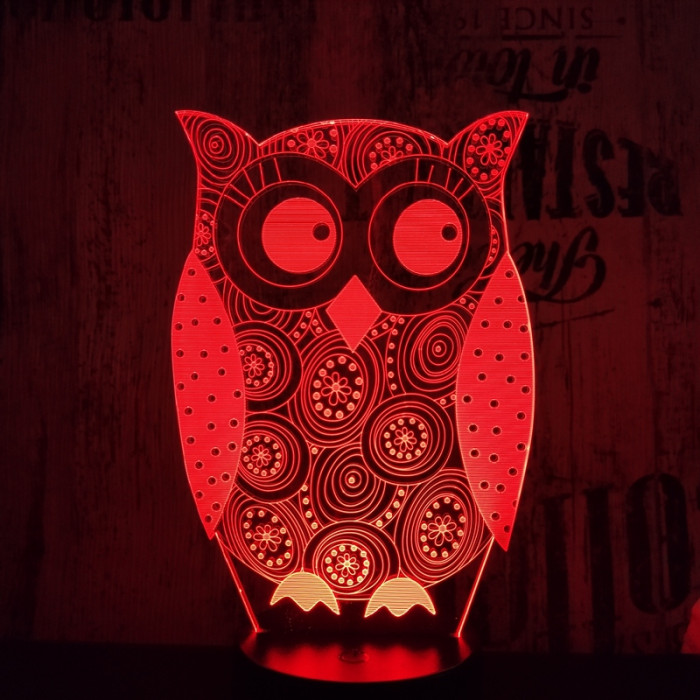 Bagoly 7 színű 3D led lámpa