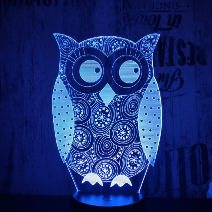 Bagoly 7 színű 3D led lámpa