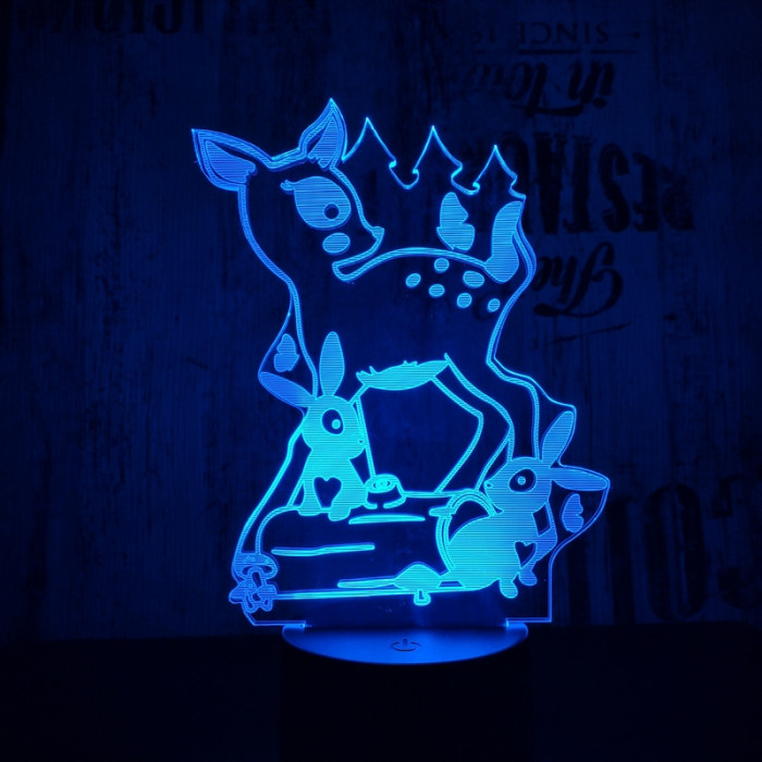 Őzike és a nyuszik  7 színű 3D led lámpa