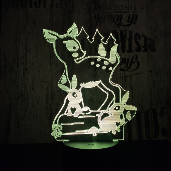 Őzike és a nyuszik  7 színű 3D led lámpa
