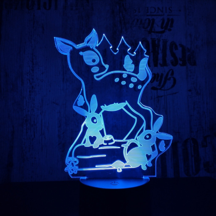 Őzike és a nyuszik  7 színű 3D led lámpa
