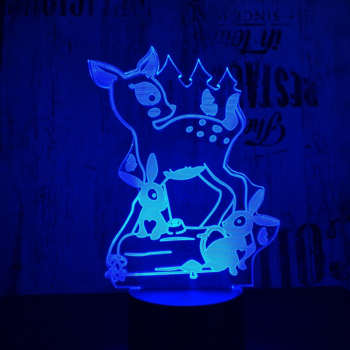 Őzike és a nyuszik  7 színű 3D led lámpa