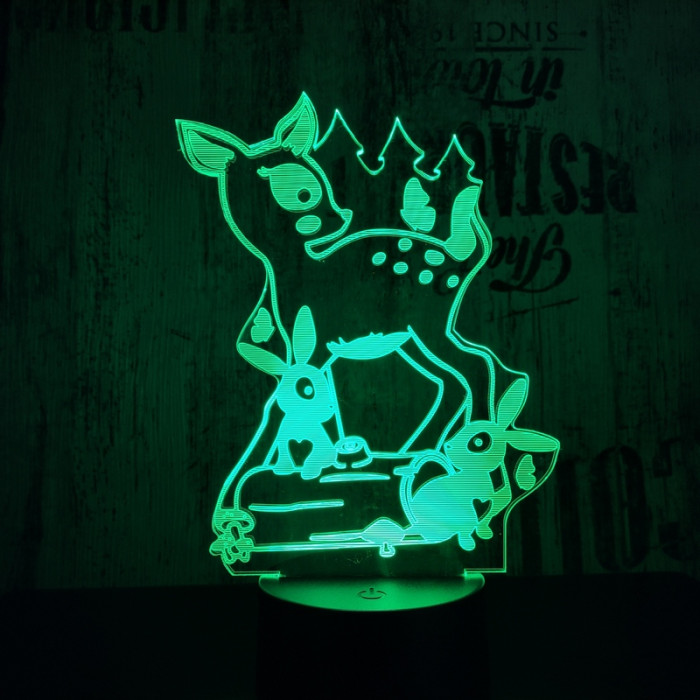 Őzike és a nyuszik  7 színű 3D led lámpa
