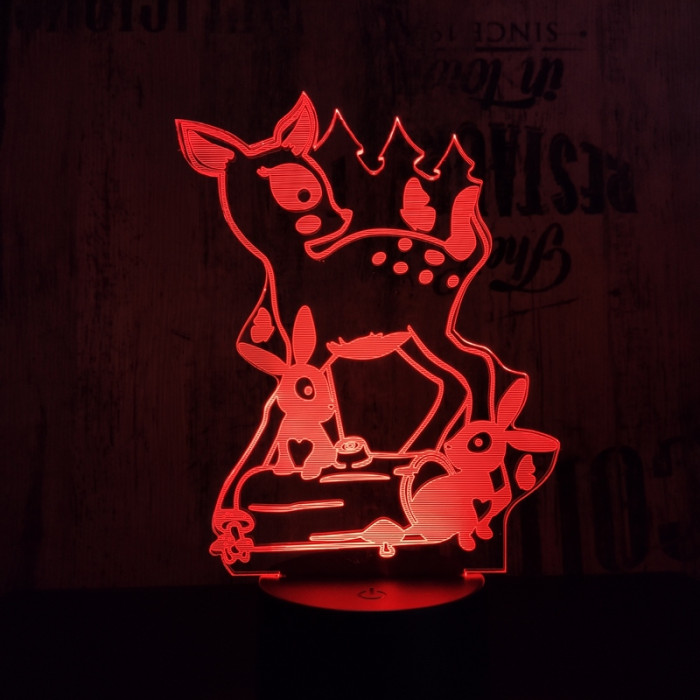 Őzike és a nyuszik  7 színű 3D led lámpa