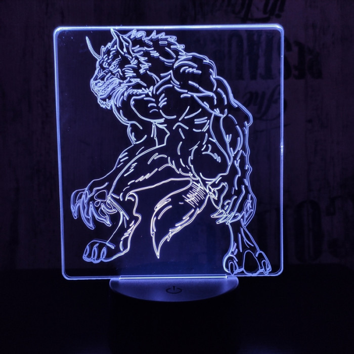 Farkasember 7 színű 3D led lámpa