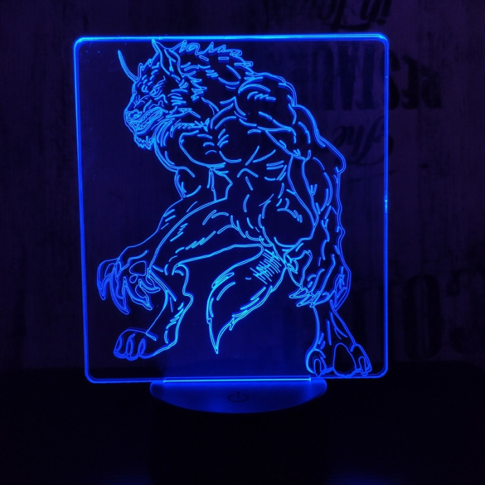 Farkasember 7 színű 3D led lámpa
