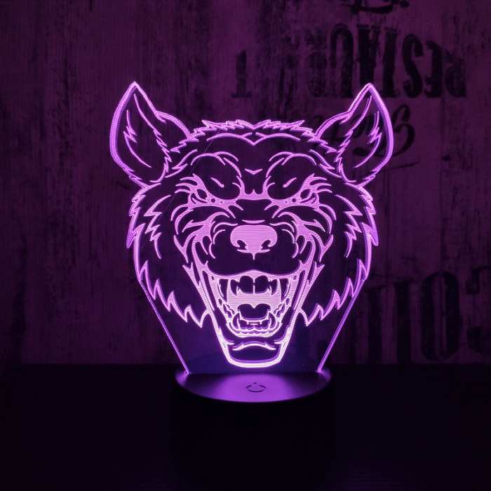 Farkas Fej 2 7 színű 3D led lámpa